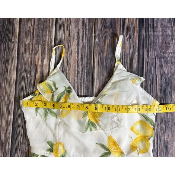 Japna Dress Womens M Petite Yellow Lemon Print Sleeveless Tiered Mini Boho - Picture 5 of 11